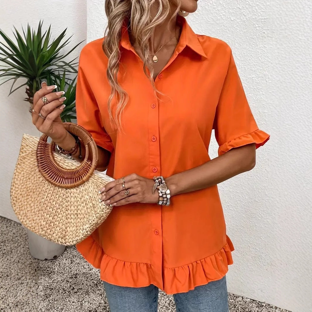 Women's Solid Color Fashion Ruffles Loose Shirt
