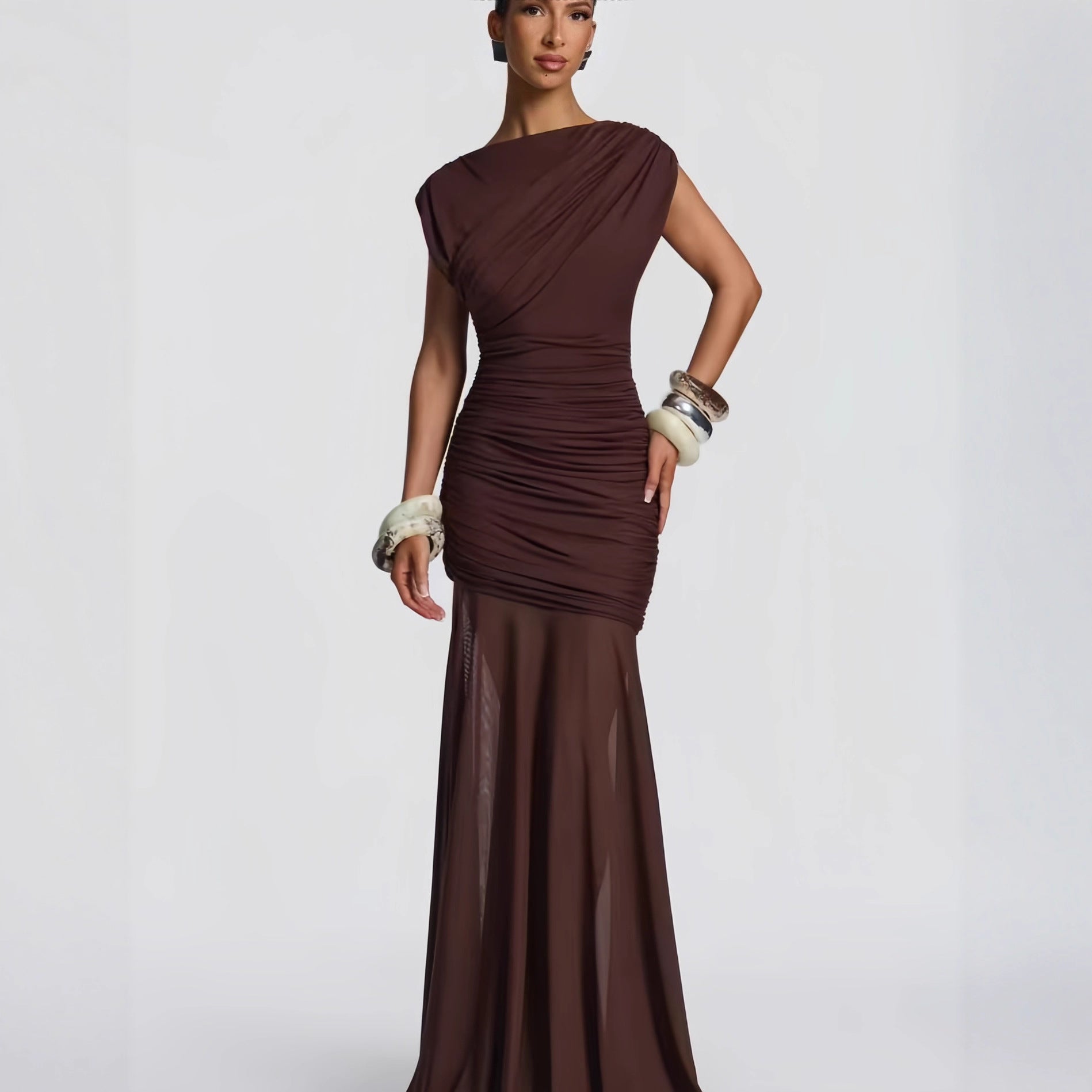 Mesh Stitching Long Dress Irregular Dress