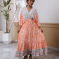 V-neck Beach Vacation Bat Sleeve Bohemian Dress
