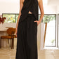 Women's Round Neck Wide Leg Pants Suit