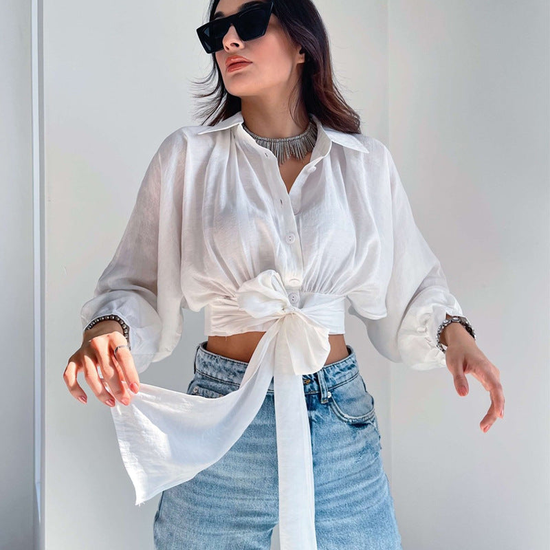 Women's Fashion Casual Lace Up Long-sleeved Cardigan