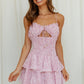 Chiffon Floral Print Lace-up Hollow Mid-waist Sling Dress
