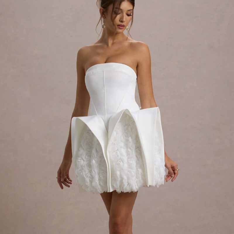 Nouvelle robe à fleurs sexy en forme de U avec soutien-gorge blanc