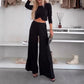 Solid Color O-neck Short Top T-shirt Wide Leg Pants Casual Suit