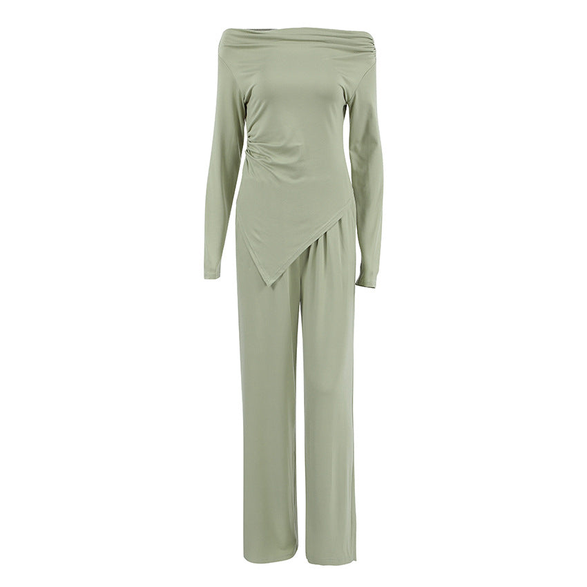 New Design Sense High Waist Off-neck Irregular Slim-fit Top Suit
