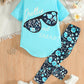 Girls Heat Transfer Patch Short Sleeve Round Neck Top Casual Pants Suit