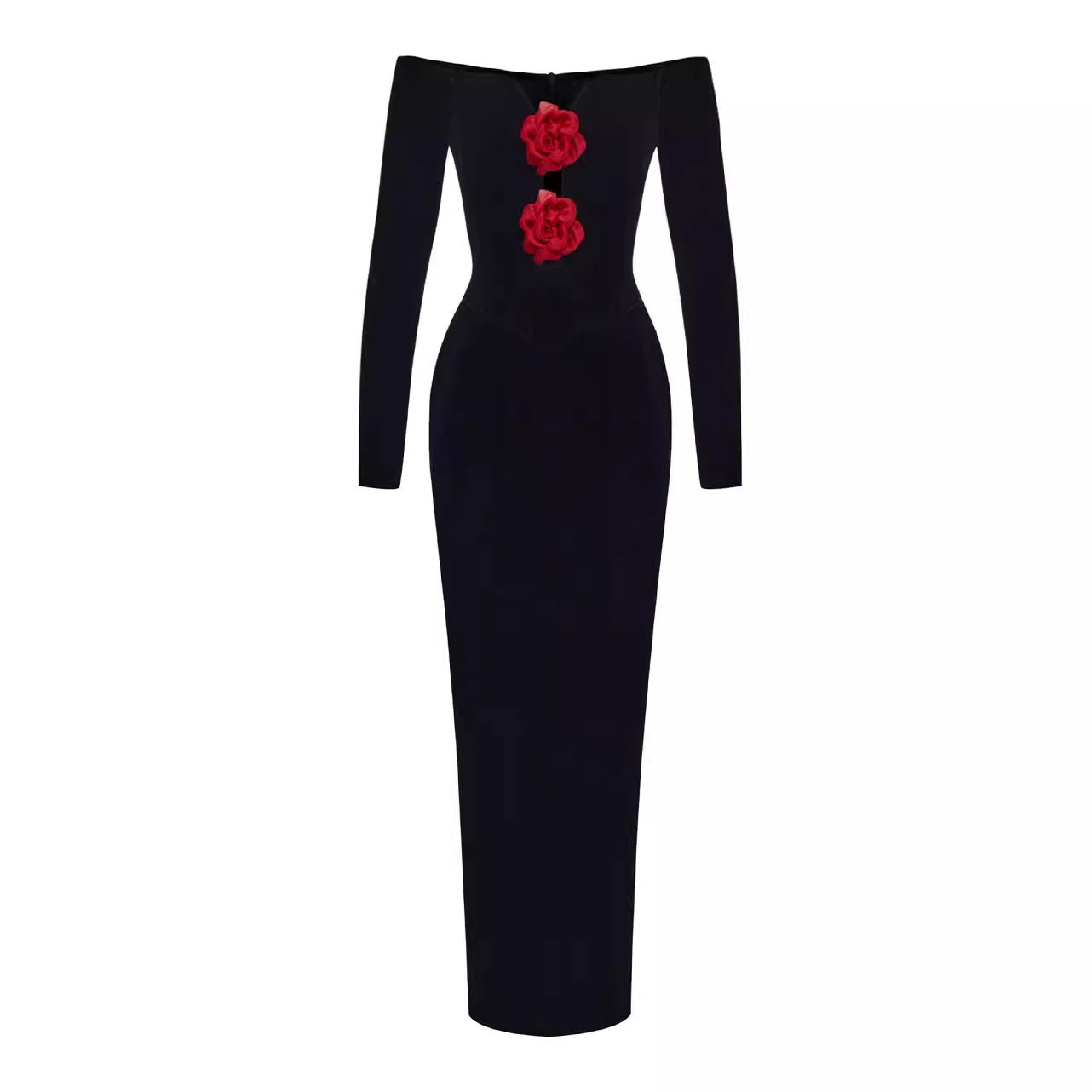 Mesh Long Sleeve Flower See-through Dress