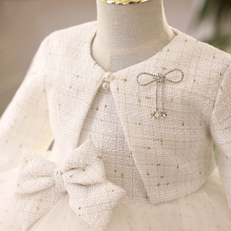 Girl's Long-sleeved Host Flower Girl's Wedding Dress