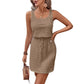 Hollow Texture Drawstring Mini Dress Slimming