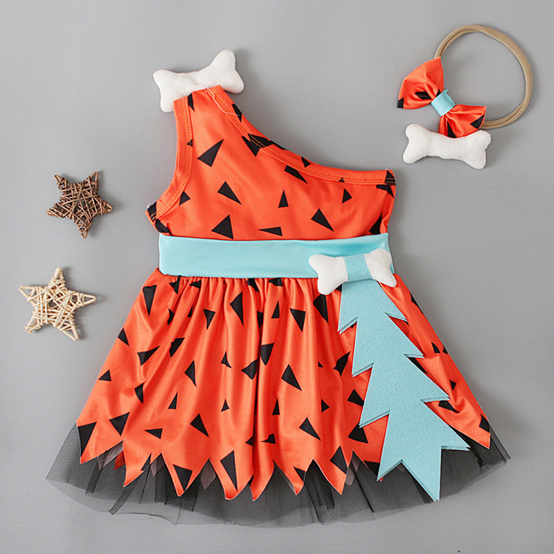 Sleeveless Mesh Dress And Hairband Two-piece Children's Clothing
