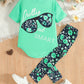 Girls Heat Transfer Patch Short Sleeve Round Neck Top Casual Pants Suit