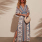 Printed Long Short Sleeve Printed V-neck Dress