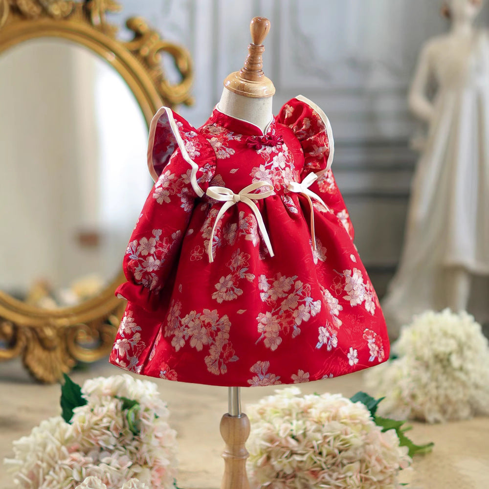 Nouvelle jupe princesse chinoise cheongsam pour enfants d'automne