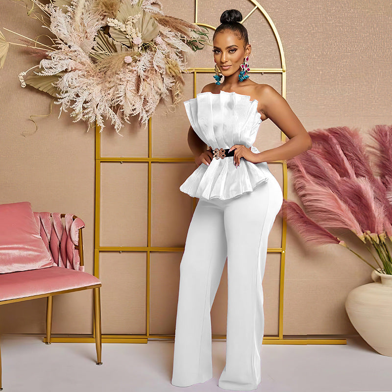 Fashion Solid Color Jumpsuit Off Shoulder Casual Suit