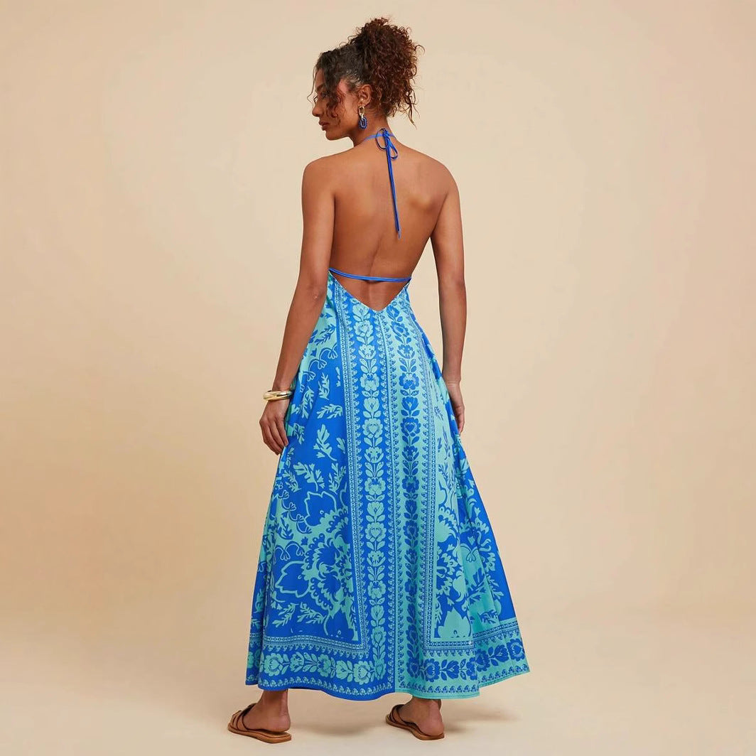 Women's Floral Print Sling Holiday Style Dress