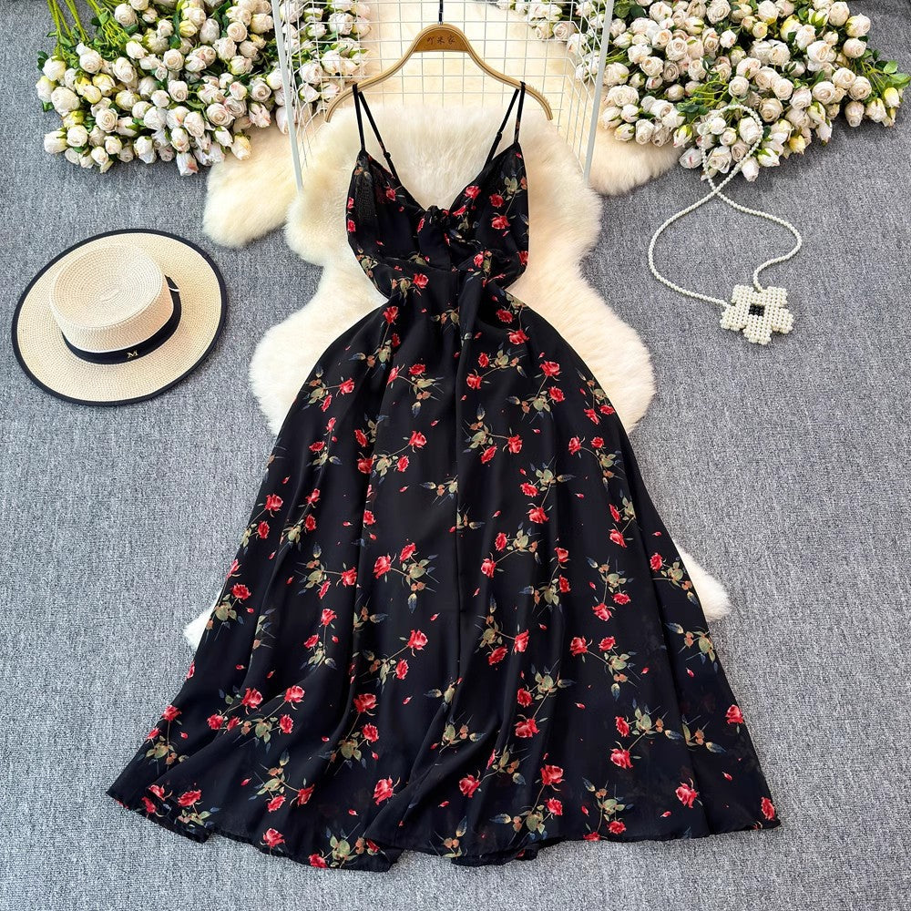 Colorful Flora V-neck Strap Dress Women