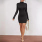 Brushed Black Turtleneck Slim Fit Dress Slimming Long Sleeves All-matching
