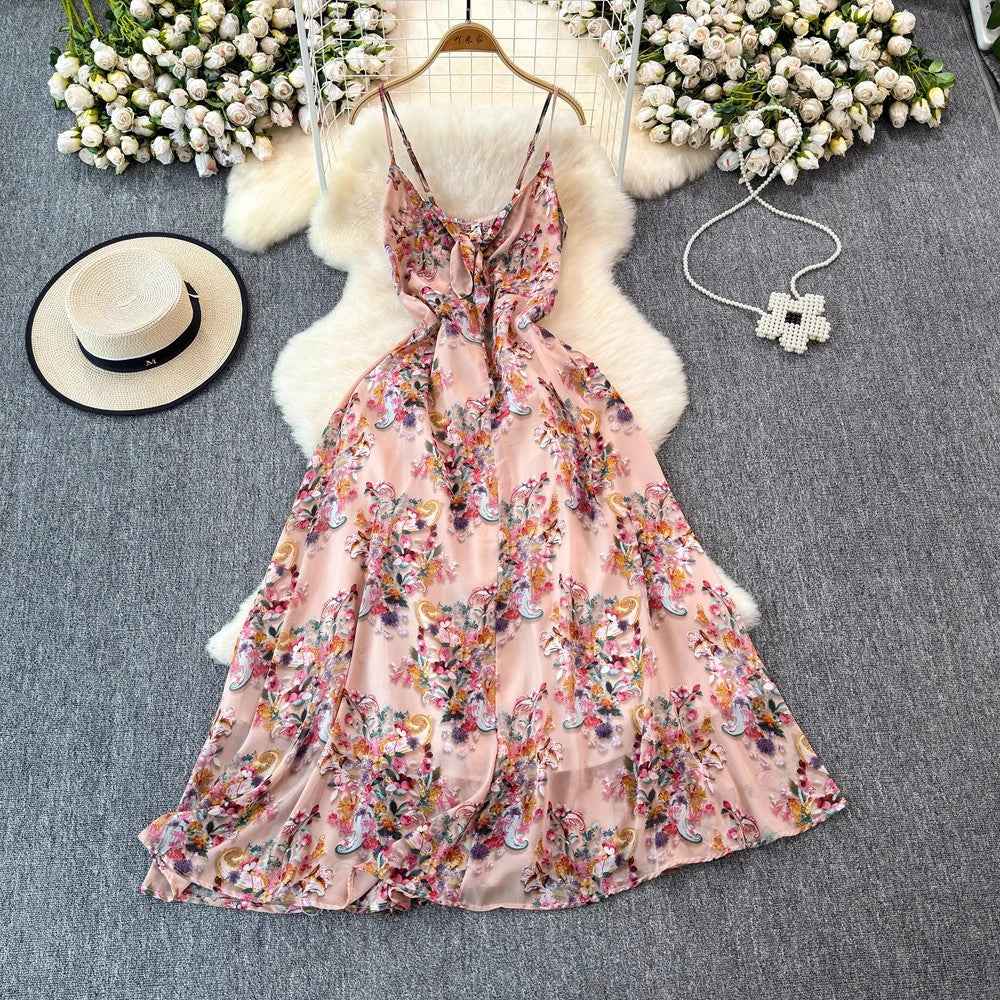 Colorful Flora V-neck Strap Dress Women