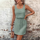 Hollow Texture Drawstring Mini Dress Slimming