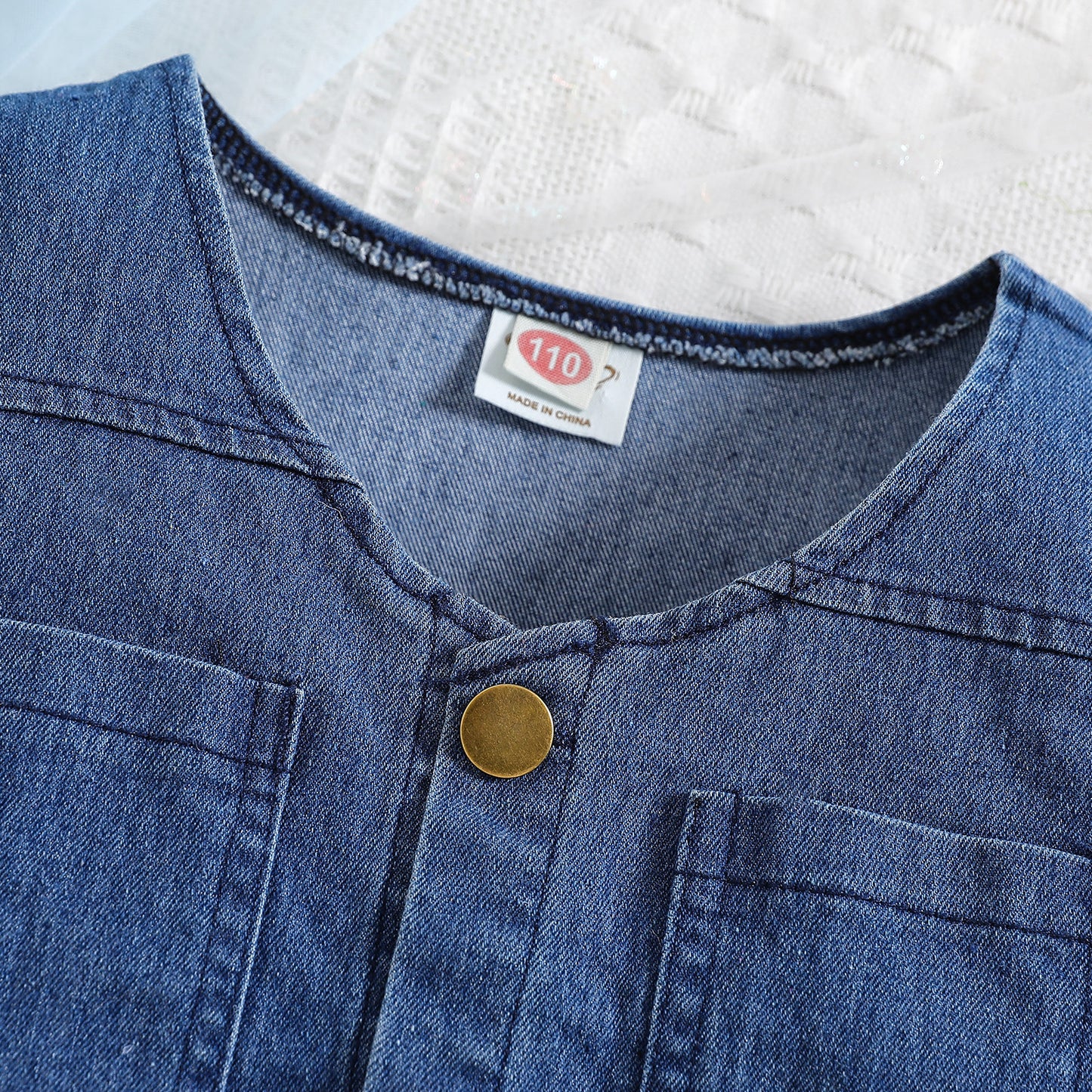 Ensemble deux pièces en jean pour fille, gilet et jupe-culotte à nœud
