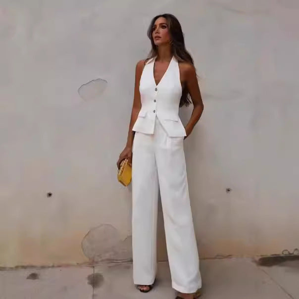 Women's Waistcoat Linen Vest Suit