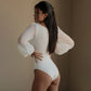 European And American Fashion Long Sleeve Round Neck Slim-fit Solid Color Round Neck See-through Jumpsuit