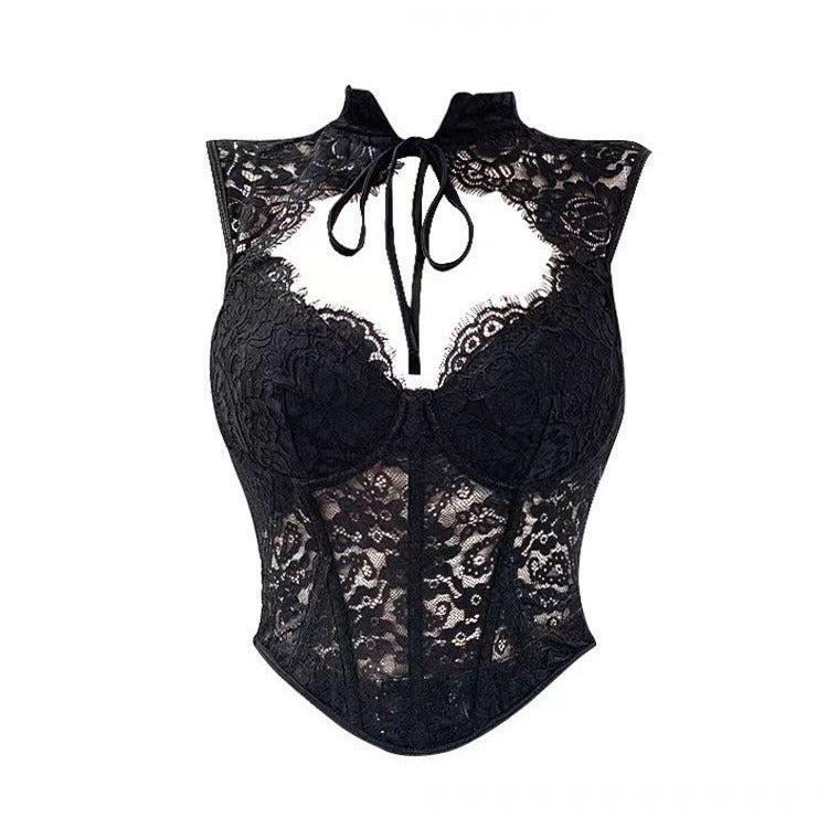 European And American Style Lace Stitching Fishbone Vest