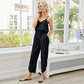 V-neck Brace Pleating Backless With Pockets Casual Jumpsuit