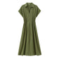 Linen Blended Midi Skirt Shirt Style Loose Dress Women