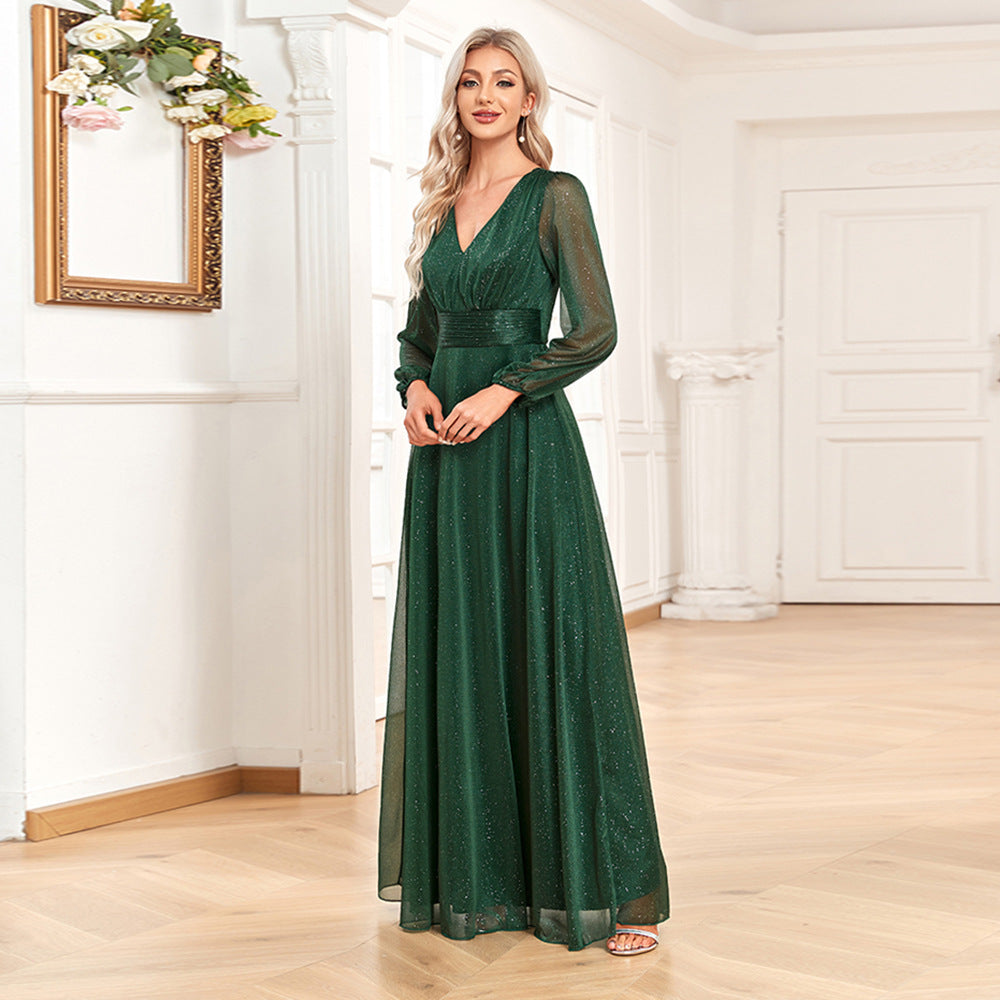 Women's Chiffon Evening Dress A- Line Sheer Long Sleeve Wedding