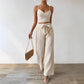 Women's Gathering Bra Cup With Top Stretchy Straight-leg Pants Holiday Casual Suit