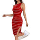 Women's Elegant Striped Printed Slit Dress