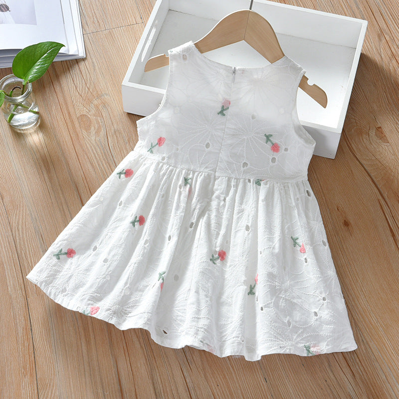 Girls' Summer Floral Hollow Sleeveless Vest Dress