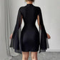 Women's Round Neck Sunken Stripe Pearl Chiffon Sheath Dress