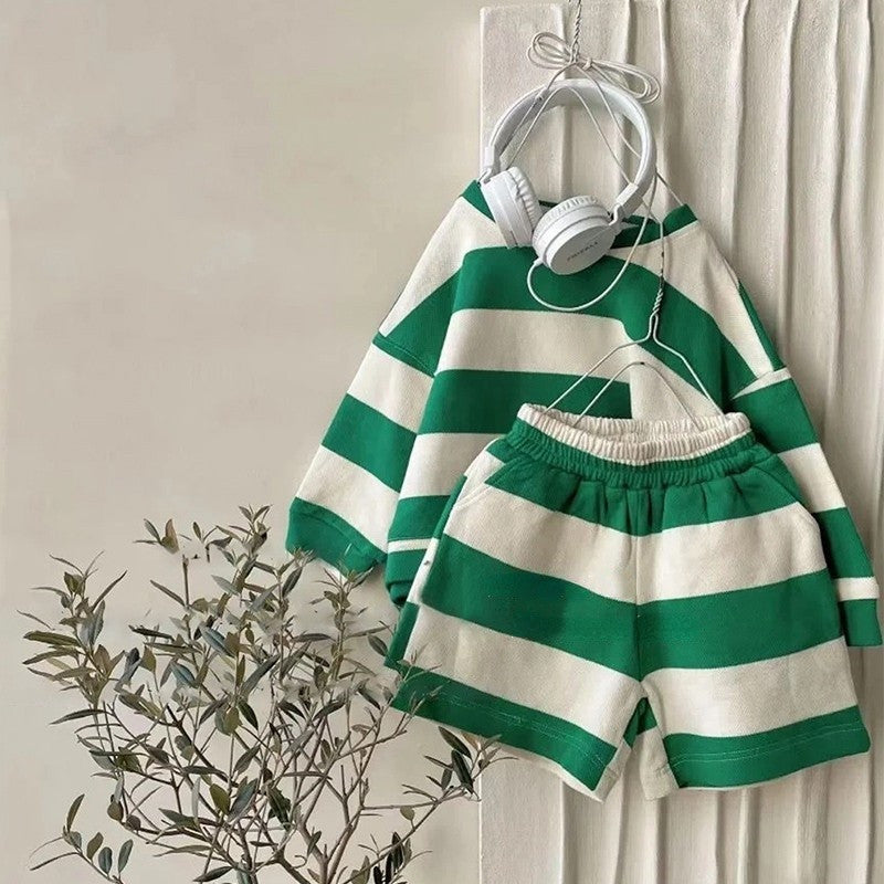 Boys' Girls' Spring Clothing New Fleece And Shorts Two-piece Set