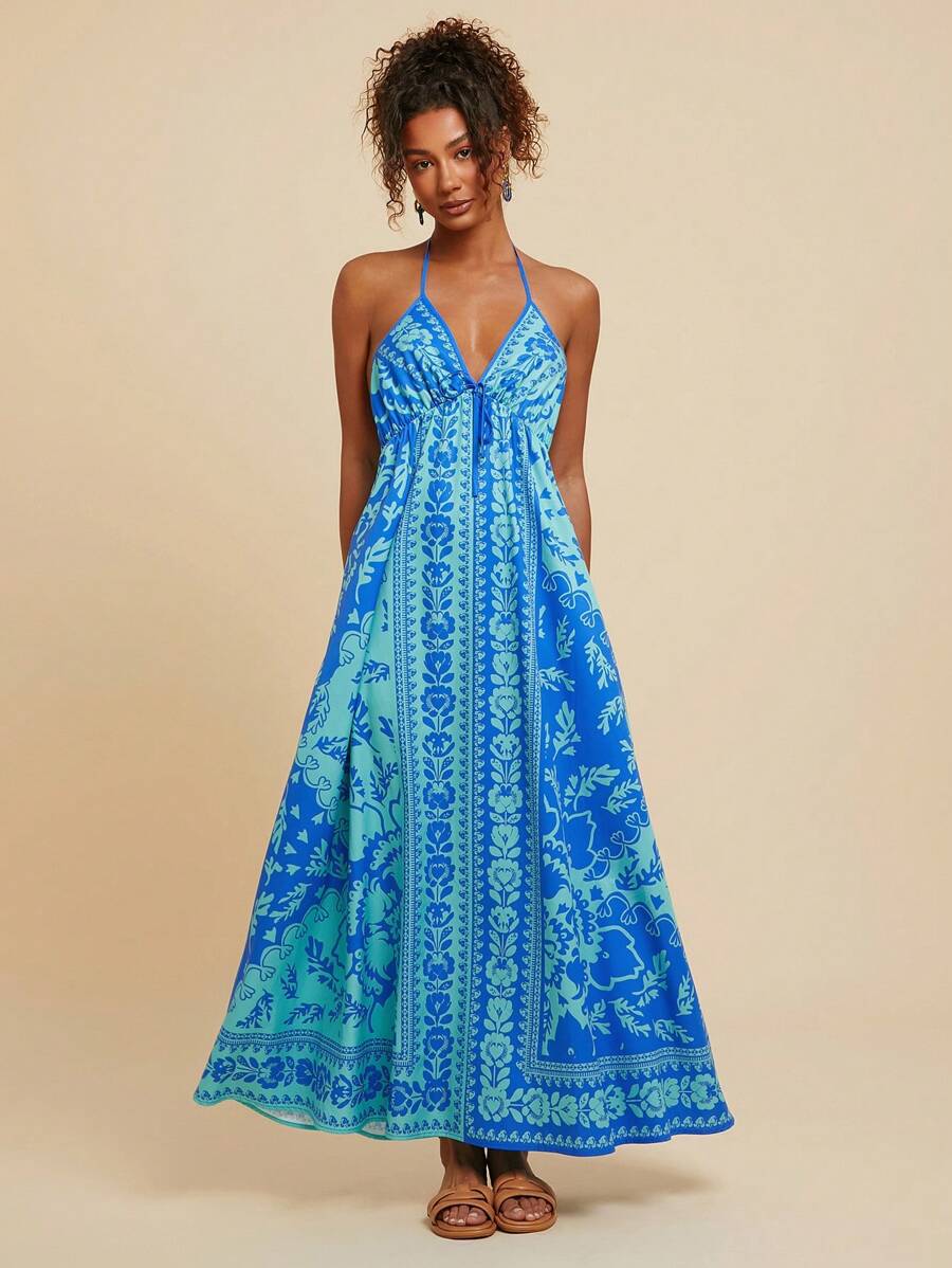 Women's Floral Print Sling Holiday Style Dress