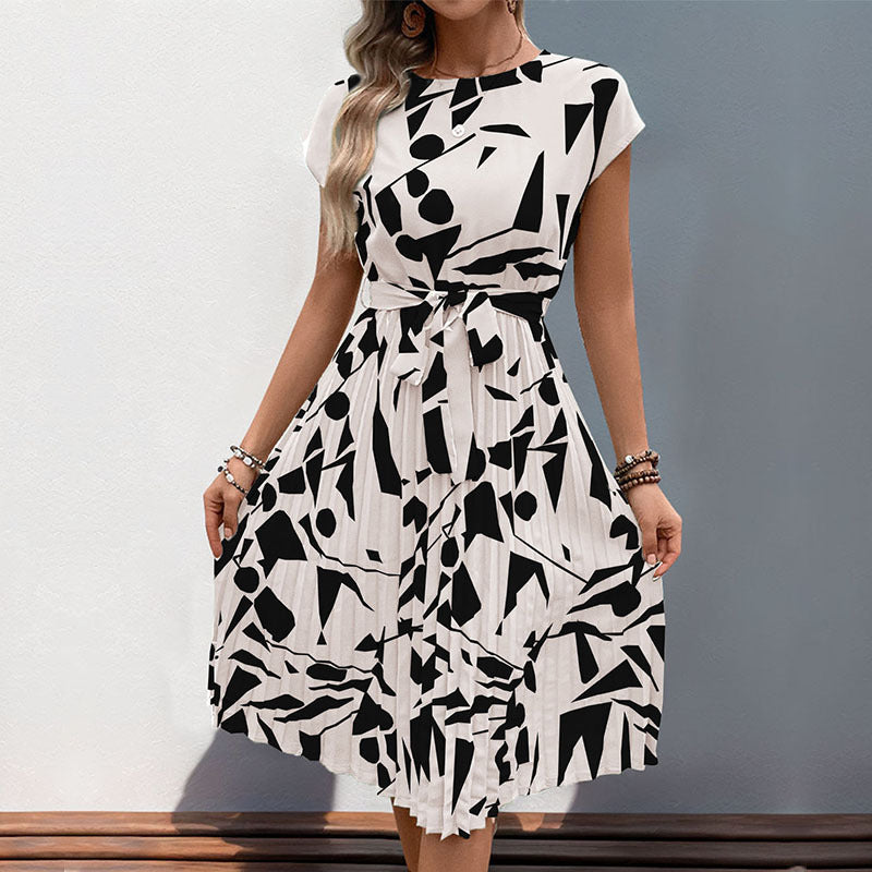 Robe plissée d'été à motifs géométriques pour femmes