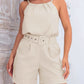 New Solid Color Pleated Pullover High Waist With Belt Hem Shorts Fashion Suspenders Women's Suit