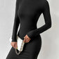 Women's Solid Color Fashion Turtleneck Long Sleeve Tight Dress