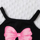 Sweet Cool Female Children's Suit Children Bow Print Sling Irregular Pantskirt