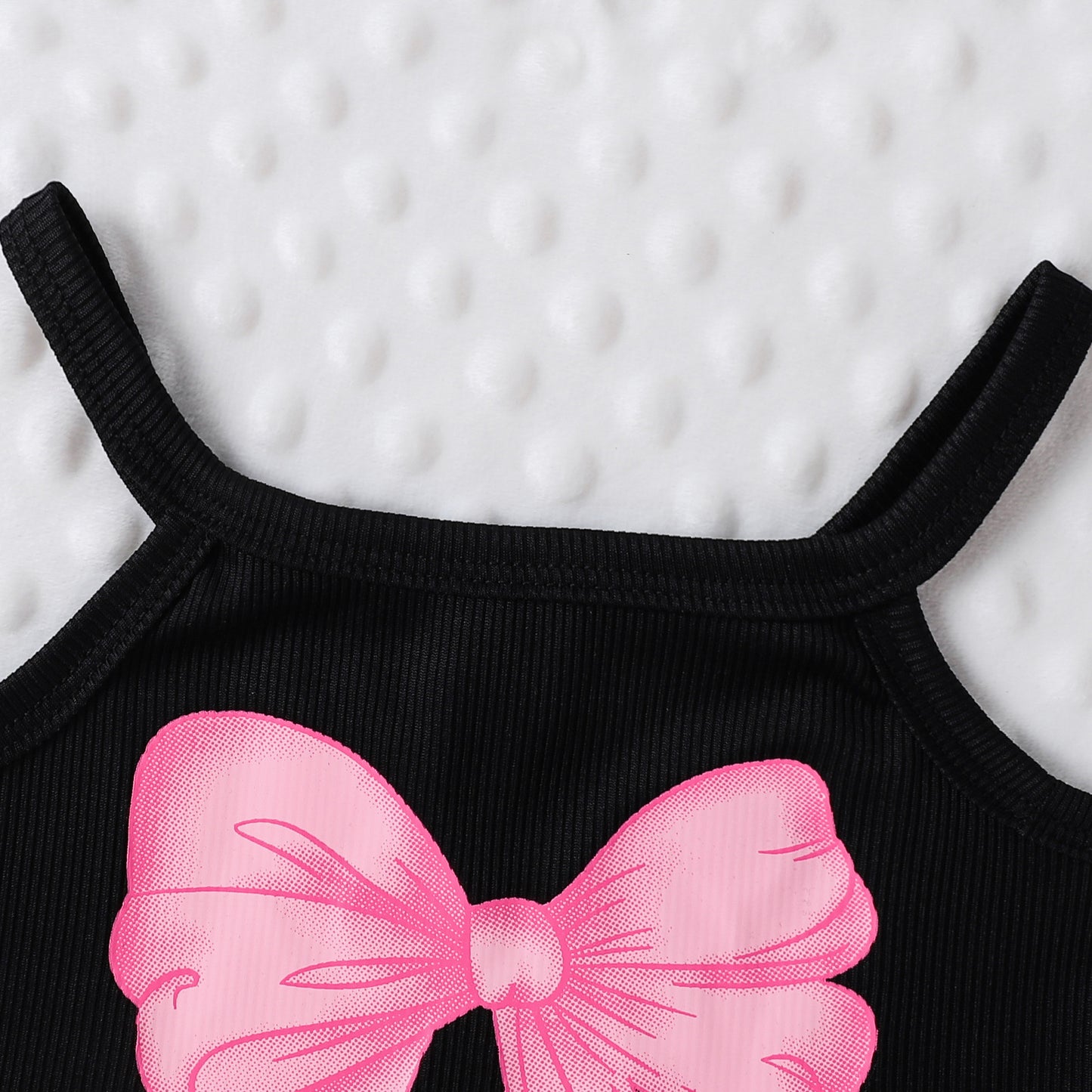 Sweet Cool Female Children's Suit Children Bow Print Sling Irregular Pantskirt