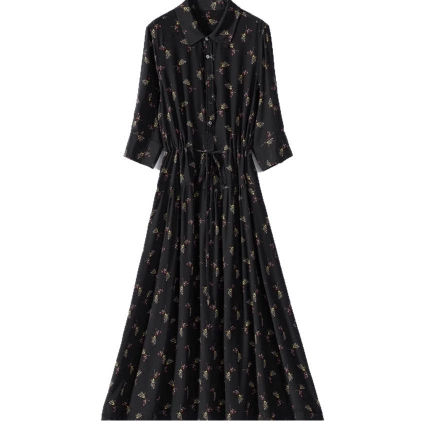Floral Mid-length Shirt Silk Dress