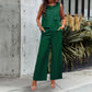 Leisure Solid Color Sleeveless Top Wide Leg Trousers Suit