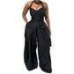 Halter V-neck Irregular Sleeveless High Waist Ribbon Jumpsuit Trousers