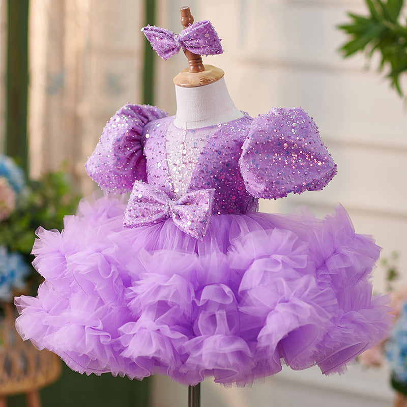 Purple Sequin Model Tulle Tutu Skirt Girls' Dress
