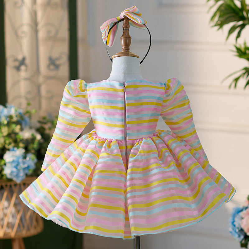 Robe de princesse parapluie à manches longues et rayures mignonnes
