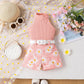 Children's Pure Color Halter Top Printed Shorts Belt