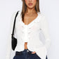 Irregular T-shirt V-neck Ruffled Flared Sleeve Button Short Cardigan Top