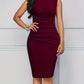 Tufted Solid Bodycon Dress Elegant Crew Neck Sleeves