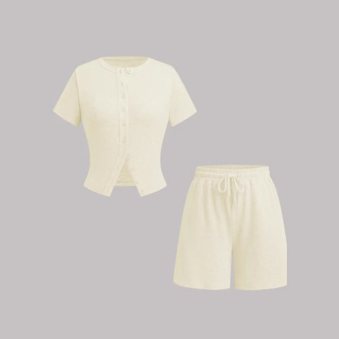 Women's Slim-fit Short Sleeve Blouse And Pants